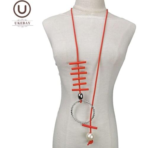 UKEBAY New Pearl Pendant Necklaces Handmade Gothic Design Statement Necklace Female Clothes Accessories Jewelry Sweater Chains