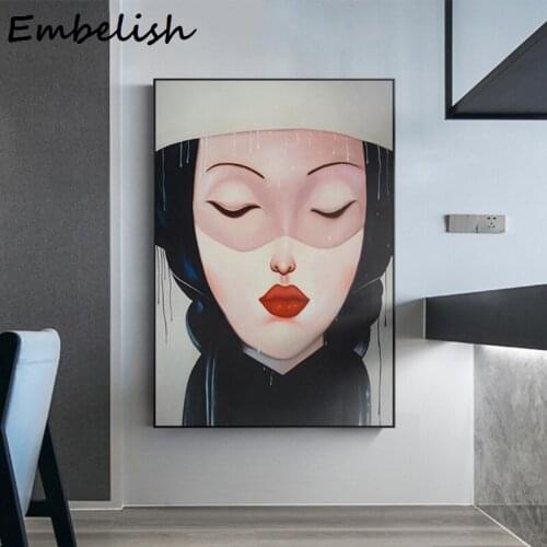 1 Pieces Retro Women Portraits With Red Lips Modern Home Decor Pictures For Living Room Wall Posters HD Canvas Oil Paintings