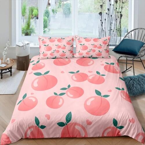 Home Textiles Luxury 3D Peach Print Duvet Cover Set 2/3 Pcs Pillowcase Kids Bedding Set AU/EU/UK/US Queen and King Size