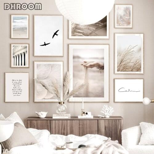 Scandinavian Landscape Reeds Nordic Poster Birds Calm Beach Wall Art Print Canvas Painting Decoration Pictures for Living Room