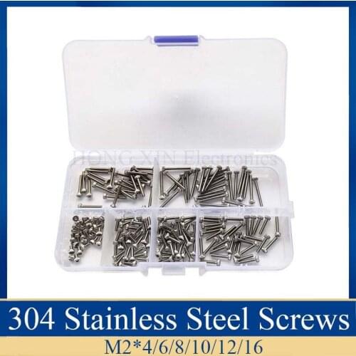 180pcs/set M2 * 4 / 6 / 8 / 10 / 12 / 16mm Hex Socket Head Cap Screw Stainless Steel M2 screw Accessories Kit Sample box