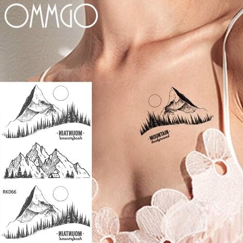 OMMGO Forest Peak Porary Temporary Tattoos Sticker Moon Small Fonts Custom Tattoo Body Art Waterproof Black Minimalist Tatoos