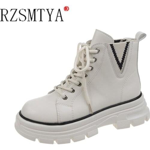 Women Boots Ankle Boots Leather Platform Round Toe Black Boots Women Goth Boots Designer Brand Luxury Women Shoes Botas Mujer