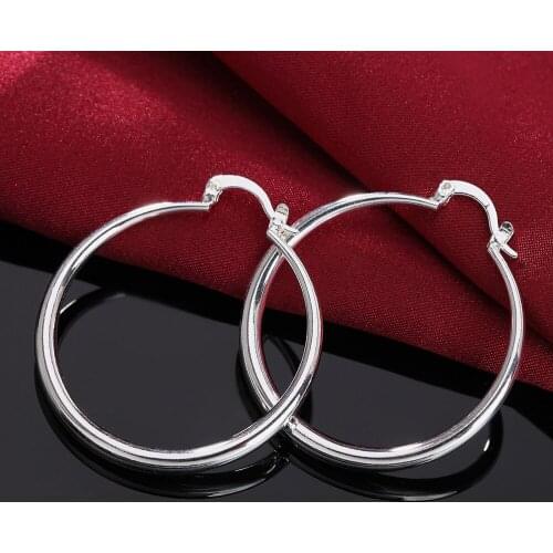 Hot Fine 925 Sterling Silver 4cm diameter Big circle hoop Earrings for Women Fashion lady Jewelry Christmas Gifts Wedding party