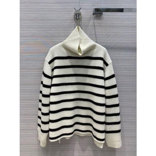 Quality 11.17 High End Turtleneck Split Sleeve Cashmere Pullover Women Striped Contrast Color Comfortable Loose Sweater Knitwear