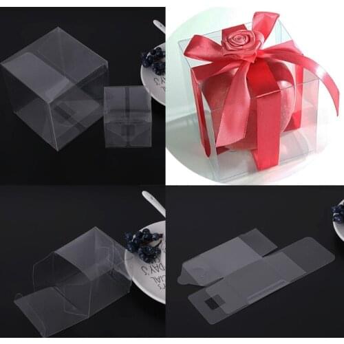 New Hot 10Pcs Transparent PVC Plastic Cube Cake Wedding Favor Gift Candy Boxes Party Bag 6cm/10cm