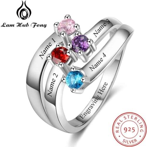 100% 925 Sterling Silver Rings For Women DIY Heart Birthstone Engraved Name Engagement Ring (Lam Hub Fong)