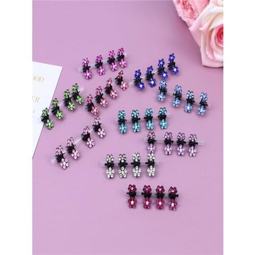 12Pcs Mini Glitter Jaw Grip Rhinestone Non-slip Hair Clips Simple Diamond Duckbill Clip Colorful Flower Women Hair Accessories