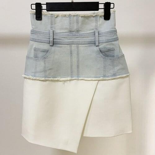 2021 New High Quality Short Scar Toilet Regular Personality Denim Stitch Bag Hip Skirt O169
