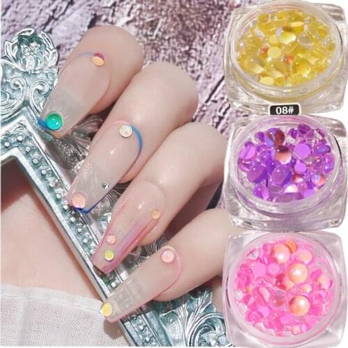 3D Rhinestones Nail Art Decoration Mixed Size Candy Colors Mermaid Round Glass DIY Flatback Acrylic Crystal Beads AB Nail Art