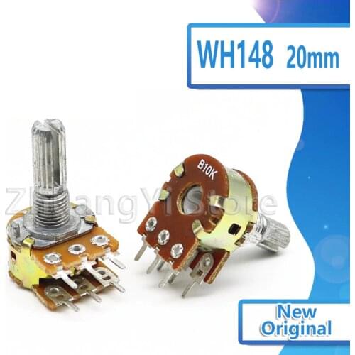 5pcs B1K B2K B5K B10K B20K B50K B100K B250K B500K B1M 20MM 6Pin Shaft WH148 Potentiometer 1K 2K 5K 10K 20K 50K 100K 500K 1M