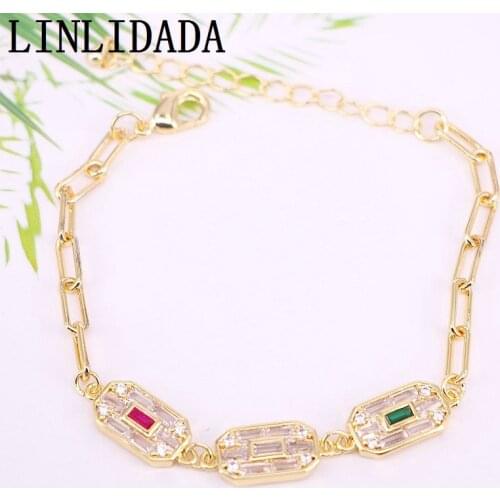 5Pcs For Women Girl Gold Color Clear CZ Micro Pave Link Chain Bracelets Woman Jewelry Gifts