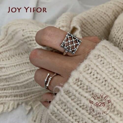 925 Sterling Silver Creative Square Grid Rings for Women Couples Vintage Punk-Style Party Jewelry Gifts