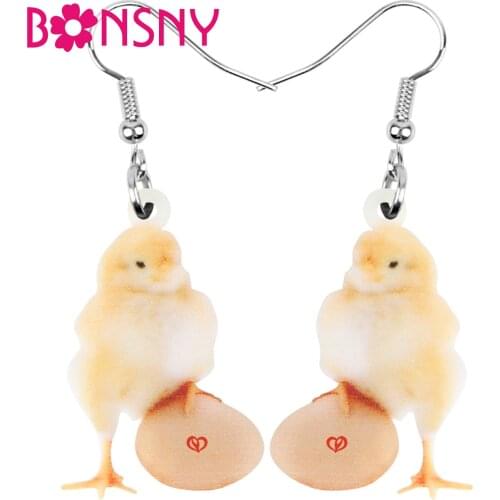 Bonsny Acrylic Chicken Eggs Chick Earrings Big Cute Print Farm Animal Dangle Drop Jewelry For Women Kid Novelty Gift Accessories