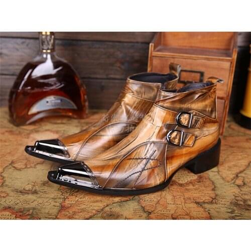 Christia Bella Winter Pointed Toe Male Monk Strap Ankle Boots Brown Cow Leather Mens Highten Short Boots Man Party Dress Shoes