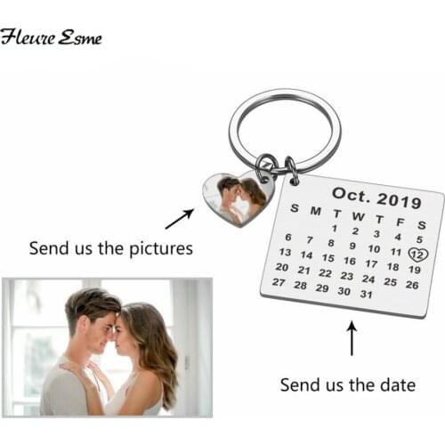Stainless Steel Custom Calendar Keychain Handwork Engraved Private Date Name Keyring Wedding Anniversary Boyfriend Gifts