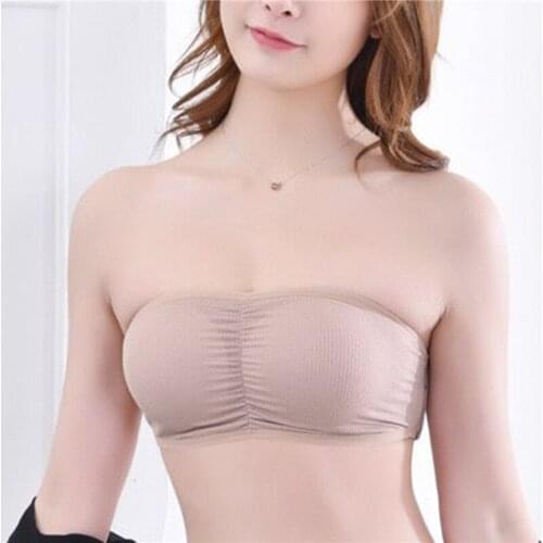 Summer Bras Classic Thread Wrap Chest Breathable Solid Color Fashion Strapless Bra With Pad For Girls Underwear Women Supplies