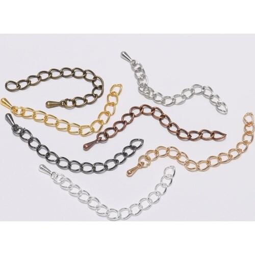 20Pcs/Lot 50/70mm Gold/Rhodium Color Extended Extension Chains Tail Extender Chain for Jewelry Making Findings Connector