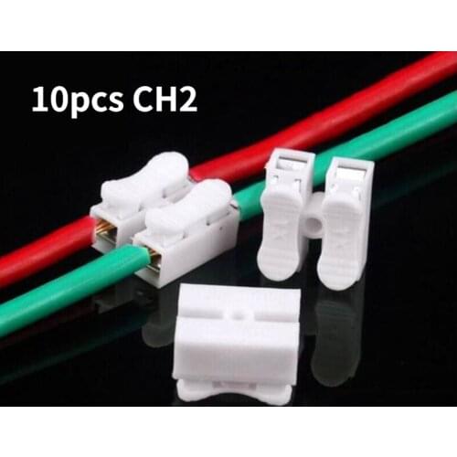 CH2 Wire Connector Quick Splice Lock Connection Terminal Press 2pin Plastic Electrical Cable Household Screw Block White 220V