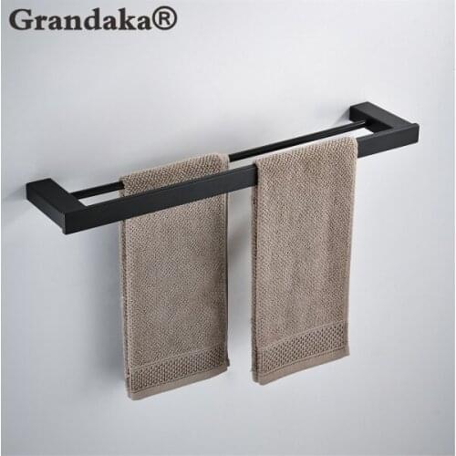 SUS 304 Stainless Steel Black Matte Wall Mounted Towel Double Bar Towel Rack Fashion Towel Storage Rack Bathroom Accessories