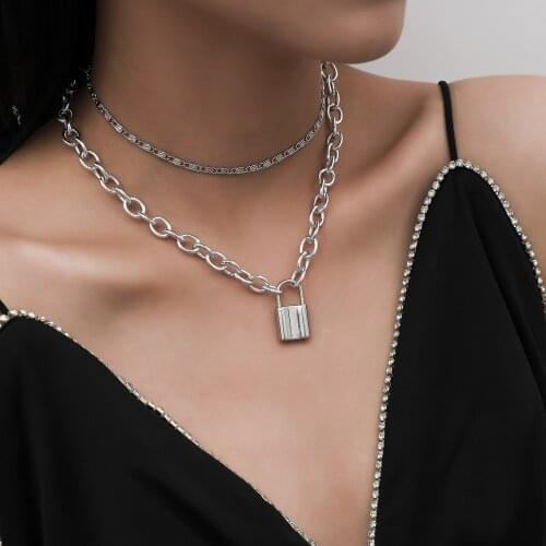 European and American simple jewelry with retro multi-layer alloy fashion all-match small lock pendant set necklace for female