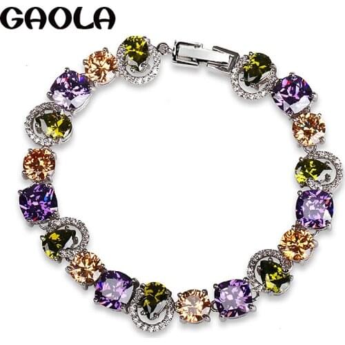 GAOLA Mona Lisa Trendy Style Luxury Exquisite White Gold Color Special Colorful Crystal Rhinestone Bracelets GLS0159