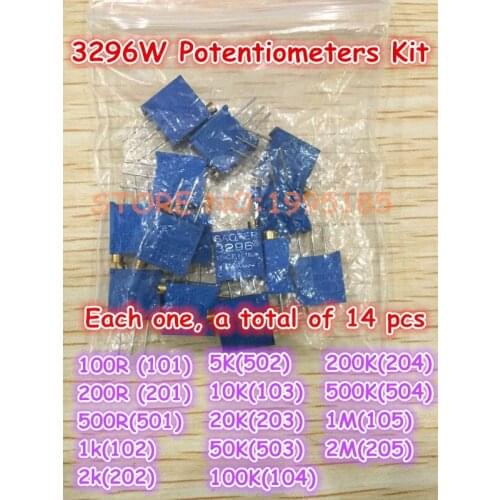 14pcs/lot 3296W Potentiometers Kit 3296W MultiTurn trimmer adjustable precision Potentiometer 3296W Variable Resistors