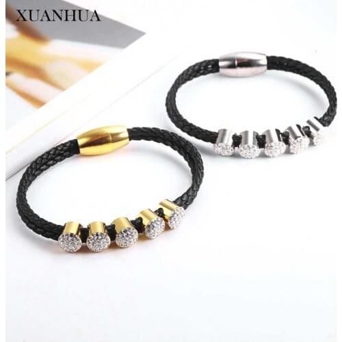 XUANHUA Leather Rope Bracelets Bangles Stainless Steel Jewelry Woman Vogue 2019 Jewelry Accessories Bohemian