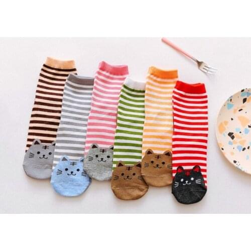Fashion Cartoon Socks Women Cat Footprints 3D Animals Style Striped Warm Cotton Socks Lady Floor meias Socks for Female
