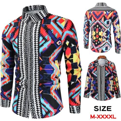 Mens Long-sleeved Shirts Retro Printed 2021 Spring and Autumn New Large Size Simple Slim Top Mens Fashion Business Casual Shirt