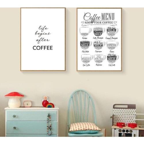 Nordic Coffee Menu Wall Pictures Art Print Black White Art Canvas Painting Cafe Shop Poster Wall Art Decor