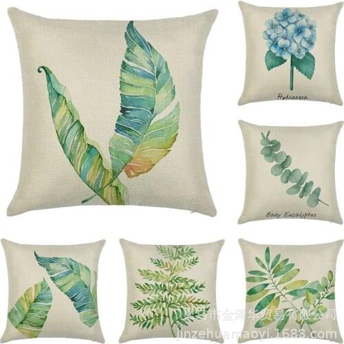 Cushion Cover 45*45 INS Green PLant Printed Sofa Cushions Pillow Cases Polyester Pillowcase Home Decor Pillow Covers KD-0391