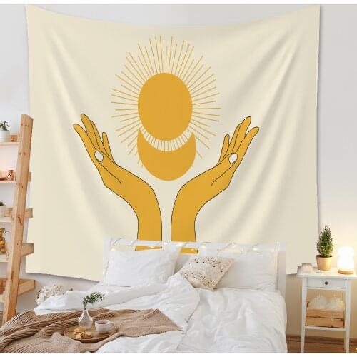 Celestial Art Tapestry Wall Carpet Sun Moon Hand Divination Universe Trippy Tapiz Mandala Cloth Boho Home Decor Yoga Mat Blanket