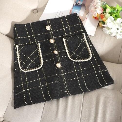 Autumn Winter Womens Skirts Korean Style Plaid Tweed Skirt New Slim High Waist A-line Female Skirt GX823