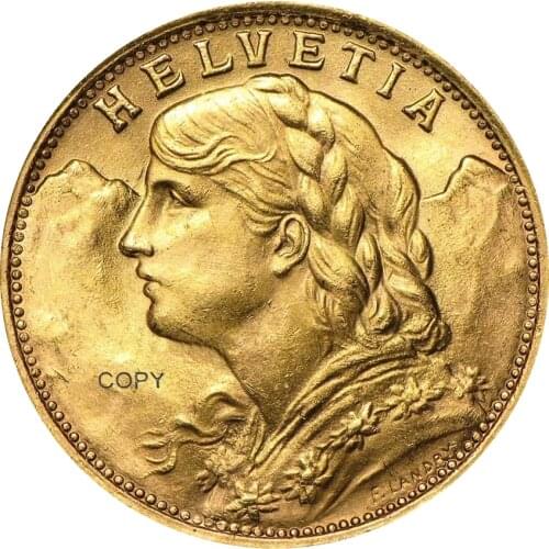 Switzerland Federal State 1899 B Gold 20 Francs Copy Coin Confederation Brass Metal Replica Coins Collection Commemorative