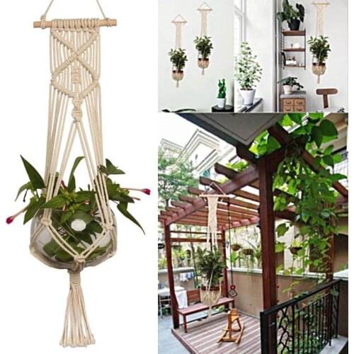 Woven Hemp Rope DIY Flower Pot Hanger Hook Creative Wall Mounted Balcony Flowers Pot Sling Indoor Outdoor Plants Accessories