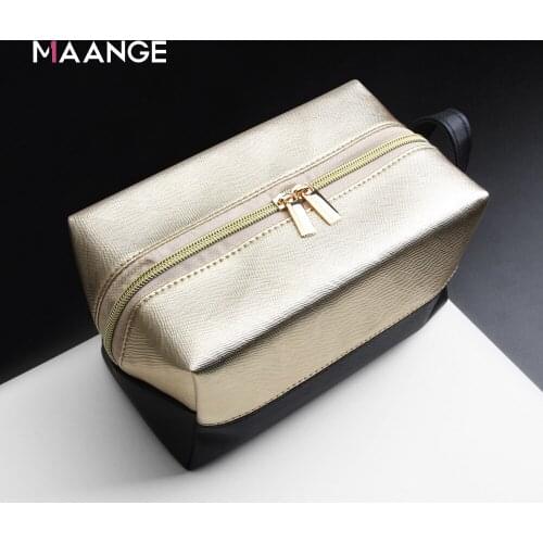 The Manufacturer Sells MAANGE/MAANG New Product Litchi Pattern Black Gold Cosmetics Brush Bag and Cosmetics Collection Bag
