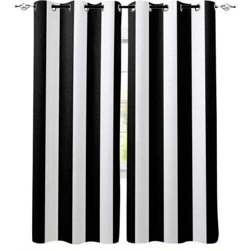Simple Black And White Stripes Blackout Curtains for Children Kids Home Decor Bedroom Living Room High Shading Window Curtains