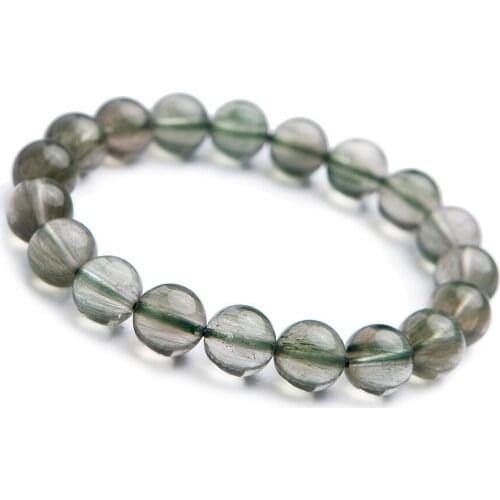 Drop Shipping Natural Green Rutilated Quartz Bracelets Women Men Stretch Healing Crystal Round Bead Bracelet 10mm