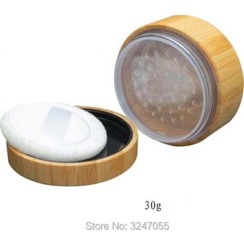 30G 30ML 6pcs/lot Empty Bamboo Wooden Loose Powder Case with Puff n Sifter, High-end Environmental Cosmetic Loose Powder Jar