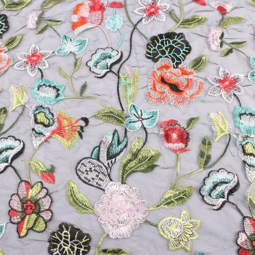 Hot sell Flower Embroidered Lace Fabric Net Fabric Floral Wedding Dress Clothes Fabric by Yard