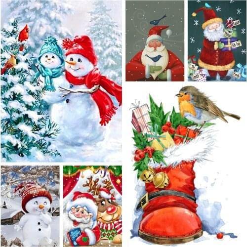 Christmas Diamond Painting Full Round Drill Holiday Home Decoration Gift Christmas Snowman Santa Claus Hanging Painting 30x40cm