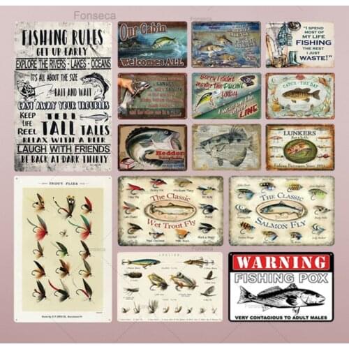 Fishing Decor Vintage Tin Sign Retro Metal Sign Wall Decor for Lake House Cabin Fishing Gift Metal Plate