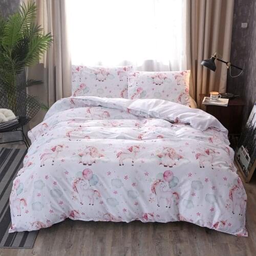 Cartoon White Duvet Cover Cute unicorn star Bedding set polyester Bed Set Single Twin queen king size drop shipping