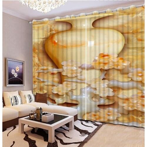 Modern home decor 3d curtains custom curtains jade Plum blossom vase home bedroom decoration