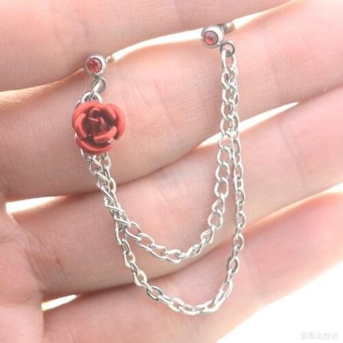 Starose 1pc 18G Red Crystal Rose Flower Tassel Earrings for Women Helix Piercing Tragus Cartilage Chain Lobe Earring Ear Jewelry