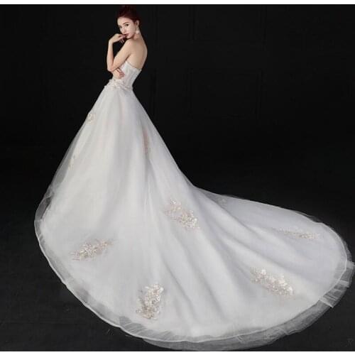 Wedding Dress New Arrival Appliques Gelinlik Embroidery Long Train Style Lace Strapless Princess Wedding Gowns