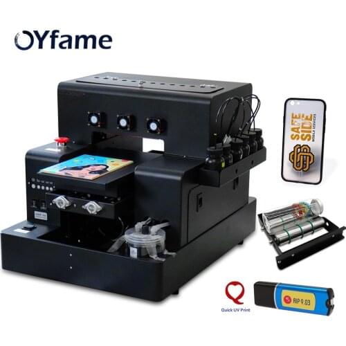 OYfame A4 UV Flatbed Printer For Phone Case Bottle Metal Acrylic Glass Metal tpu A4 UV Printing Machine with Varnish Effect