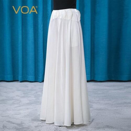 VOA Silkworm Silk Satin White Elastic Twill Natural Waist Three-dimensional Silk-edged Loose Wide-leg Casual Pants KE320