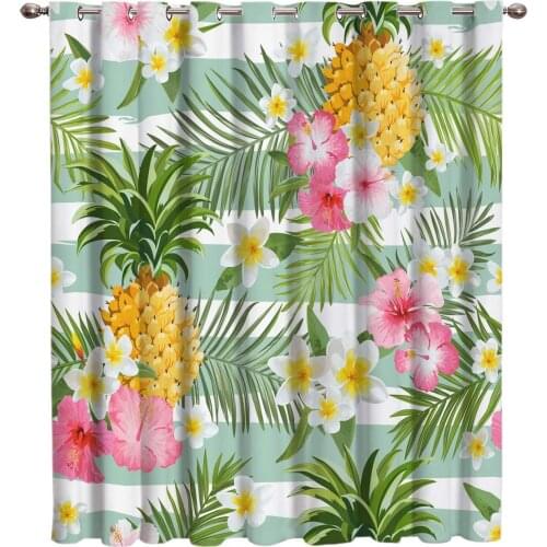 Pineapple and Tropical Flower Window Curtains Bedroom Kitchen Curtain Panel Christmas Home Decor Curtains for Living Room